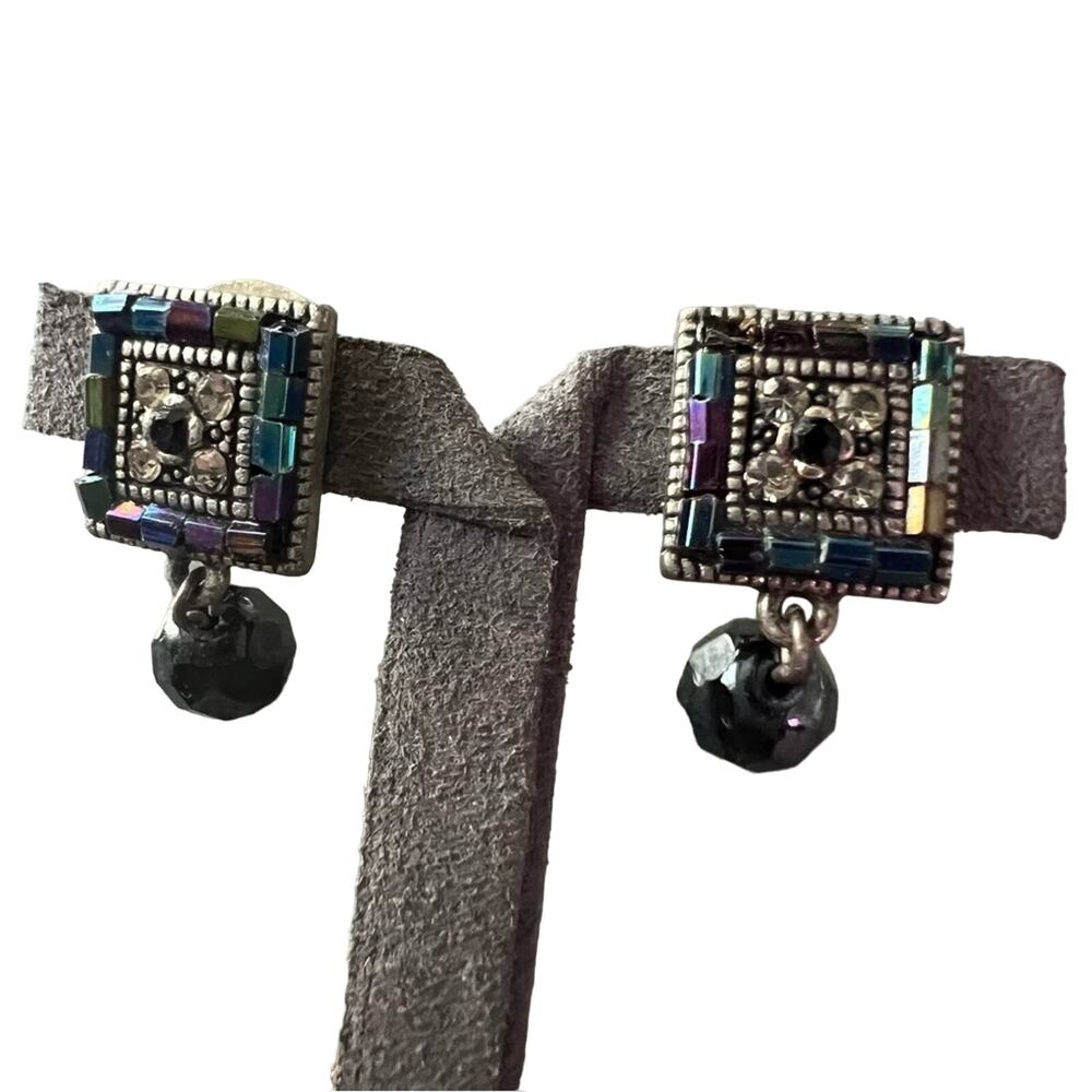 Silver Tone Square Beaded Earrings